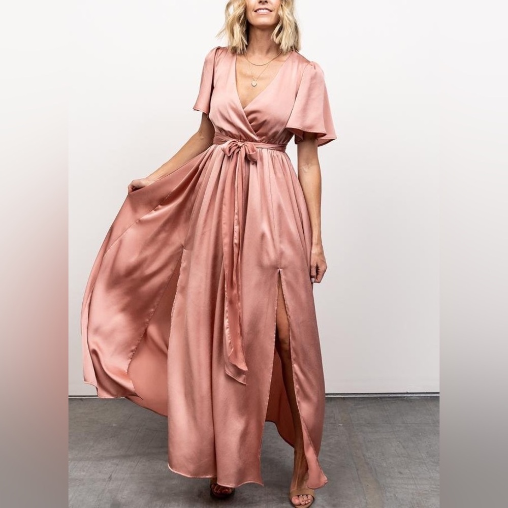 NWT Baltic Born Sicily Satin Flutter Sleeve Maxi Dress Pink XXXL